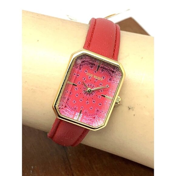 Steve Madden Women's Watch SM/1030 Quartz Rectangle Gold Red Dial Leathe… - Picture 10 of 13